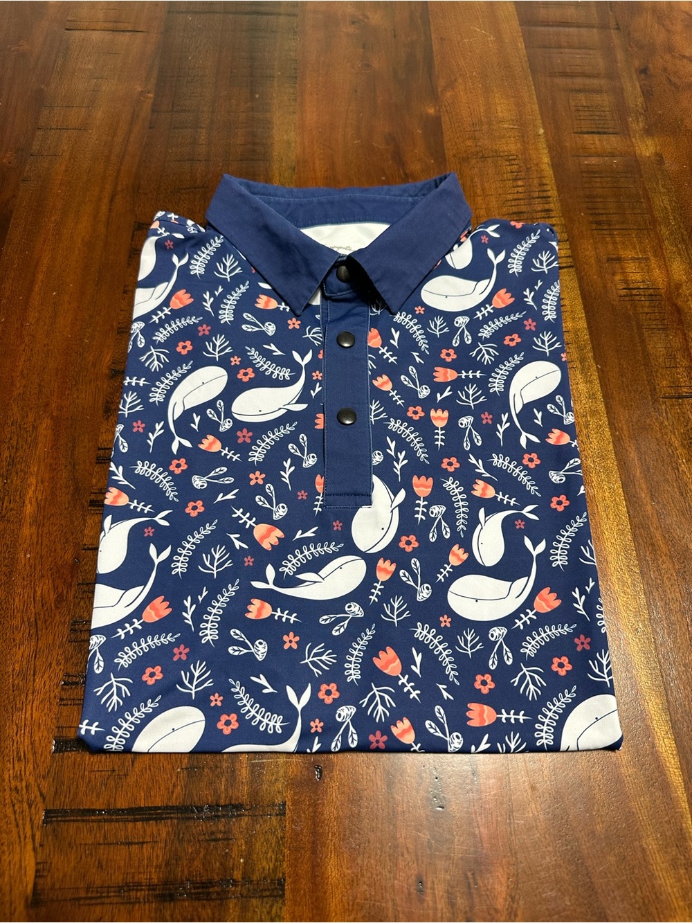 Men’s Navy Floral Whale Golf Polo Shirt